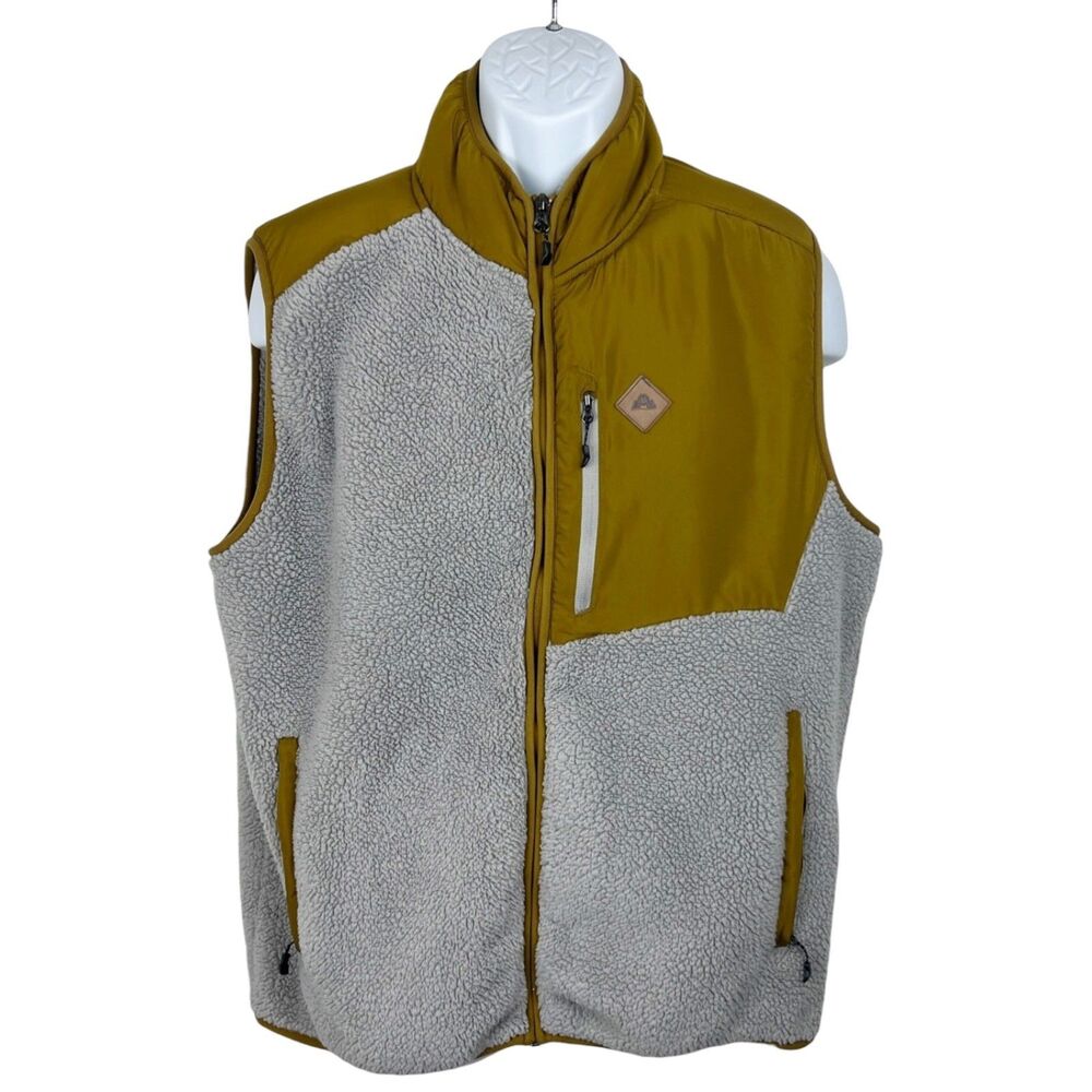 Eastern Mountain Sports Fleece Line Vest Men Large Tan Cold Gear Zip Mixed Media